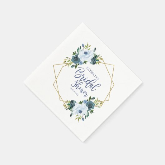 Geometrisch Stoffig Blauw Goud Bloemen Vrijgezelle Servet (Hoek)
