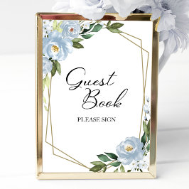 Geometrisch stoffig blauwe bloemengastboekbord poster