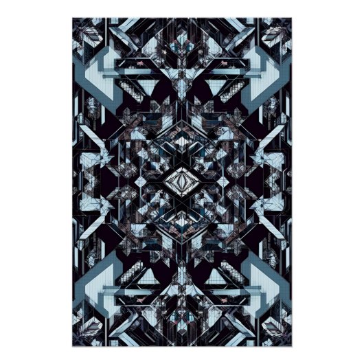 Geometrisch Tech Grid: Cybernetische Blauwdruk MK- Perfect Poster (Voorkant)