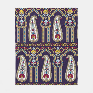 Geometrisch traditioneel paisleypatroon met rand fleece deken
