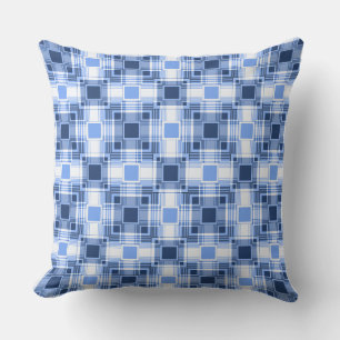 Geometrisch trendy blauw-wit patroon kussen