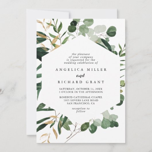 Geometrisch Tropisch Goud Bladgroen Diamant Bruilo Kaart (Voorkant)