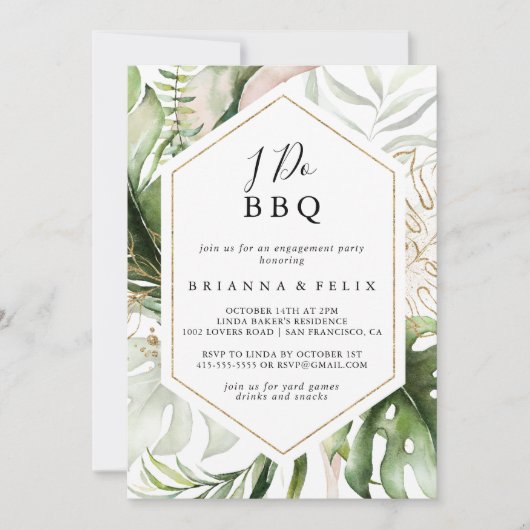 Geometrisch Tropisch Goud Ik Doe BBQ Verlovingsfee Kaart (Voorkant)