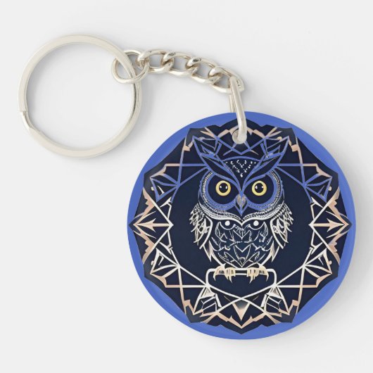🦉 Geometrisch Uilpatroon Kunst Charme 🦉 Sleutelhanger (Voorkant)