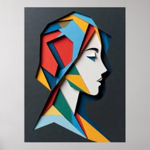 Geometrisch Uitgesneden Vrouwenprofiel Poster