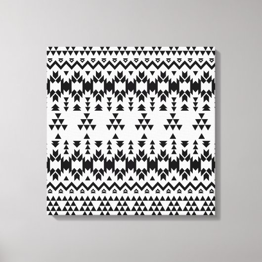 Geometrisch vectorpatroon zwart-wit Aztec Canvas Afdruk (Voorkant)