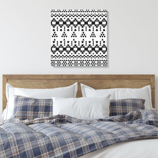 Geometrisch vectorpatroon zwart-wit Aztec Canvas Afdruk (Insitu (Slaapkamer))
