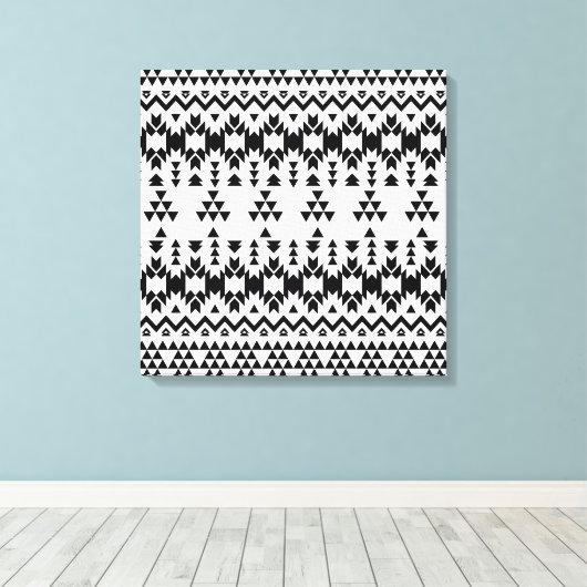 Geometrisch vectorpatroon zwart-wit Aztec Canvas Afdruk (Insitu (Houten vloer))