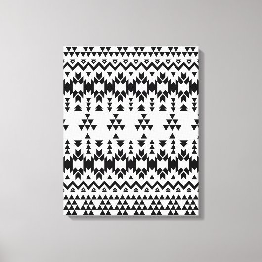 Geometrisch vectorpatroon zwart-wit Aztec Canvas Afdruk (Voorkant)