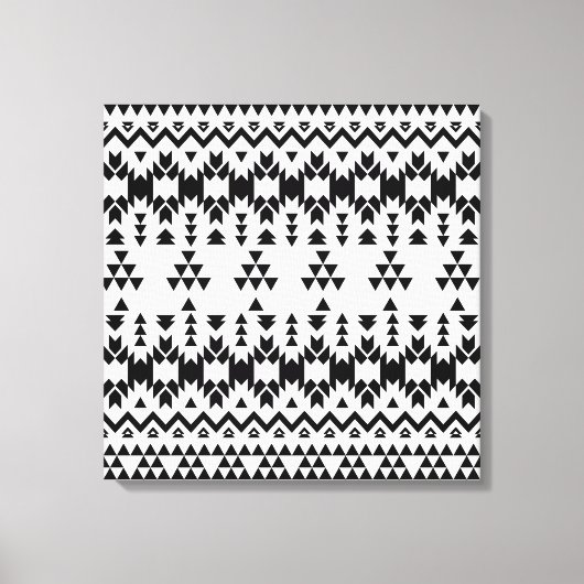 Geometrisch vectorpatroon zwart-wit Aztec Canvas Afdruk (Voorkant)