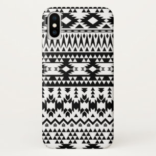 Geometrisch vectorpatroon zwart-wit Aztec iPhone X Hoesje