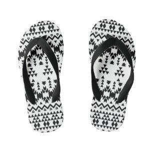 Geometrisch vectorpatroon zwart-wit Aztec Kinder Teenslippers