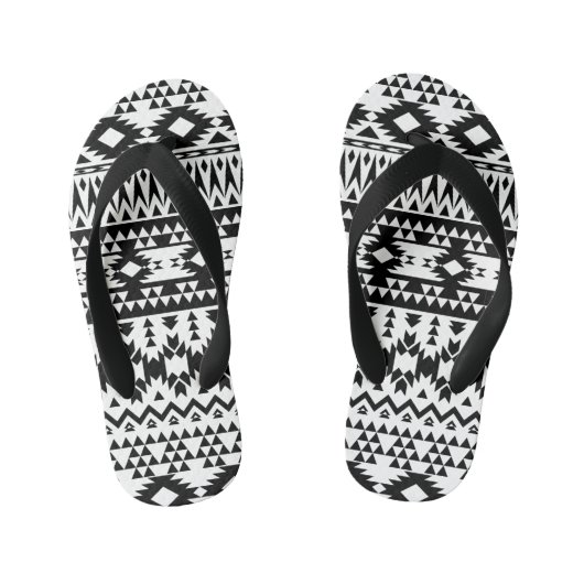 Geometrisch vectorpatroon zwart-wit Aztec Kinder Teenslippers (Voetbed)