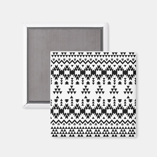 Geometrisch vectorpatroon zwart-wit Aztec Magneet (Voorkant / Achterkant)