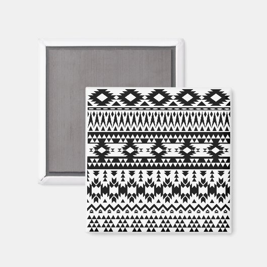 Geometrisch vectorpatroon zwart-wit Aztec Magneet (Voorkant / Achterkant)