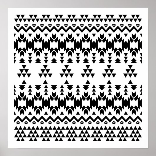 Geometrisch vectorpatroon zwart-wit Aztec Poster (Voorkant)
