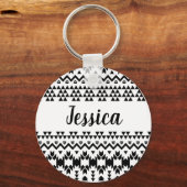 Geometrisch vectorpatroon zwart-wit Aztec Sleutelhanger (Voorkant)