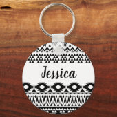 Geometrisch vectorpatroon zwart-wit Aztec Sleutelhanger (Voorkant)