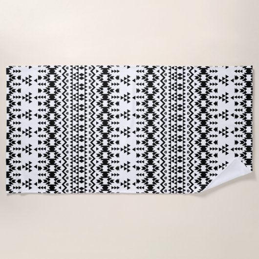 Geometrisch vectorpatroon zwart-wit Aztec Strandlaken (Voorkant)