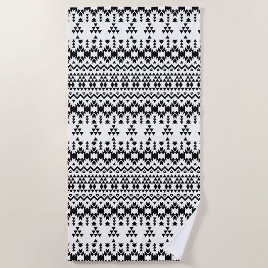 Geometrisch vectorpatroon zwart-wit Aztec Strandlaken (Voorkant)