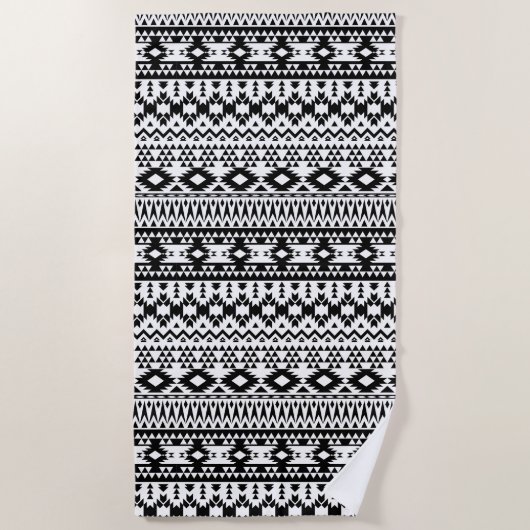 Geometrisch vectorpatroon zwart-wit Aztec Strandlaken (Voorkant)
