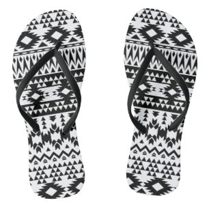 Geometrisch vectorpatroon zwart-wit Aztec Teenslippers