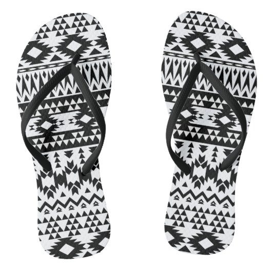 Geometrisch vectorpatroon zwart-wit Aztec Teenslippers (Voetbed)
