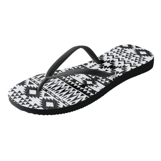 Geometrisch vectorpatroon zwart-wit Aztec Teenslippers (Schuin)