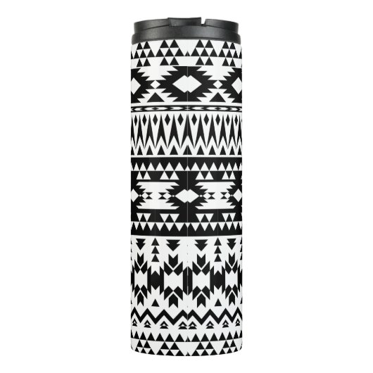 Geometrisch vectorpatroon zwart-wit Aztec Thermosbeker (Achterkant)
