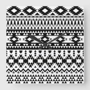 Geometrisch vectorpatroon zwart-wit Aztec Vierkante Klok