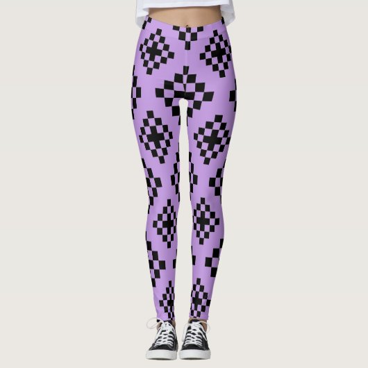 Geometrisch Vierkant Patroon Mozaïek Zwart en Geel Leggings (Voorkant)