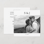 Geometrisch vierkant zwart-wit foto 2 bruiloft kaart (Voorkant / Achterkant)