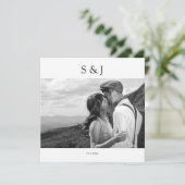 Geometrisch vierkant zwart-wit foto 2 bruiloft kaart (Staand voorkant)