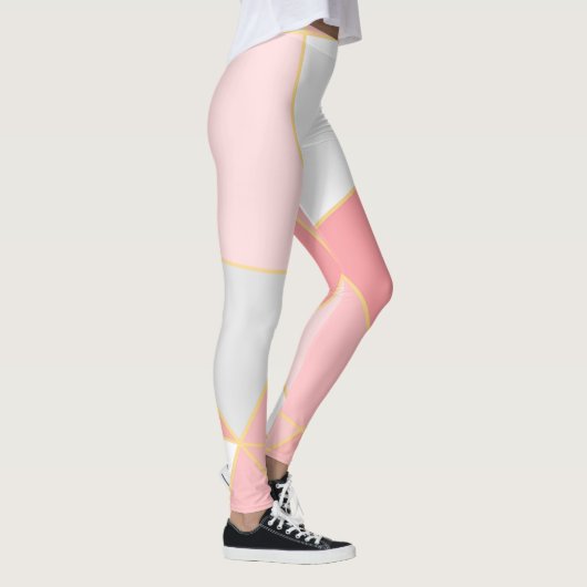 Geometrisch vormpatroon in roze wit en goud leggings (Rechts)