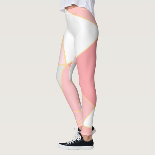 Geometrisch vormpatroon in roze wit en goud leggings (Links)