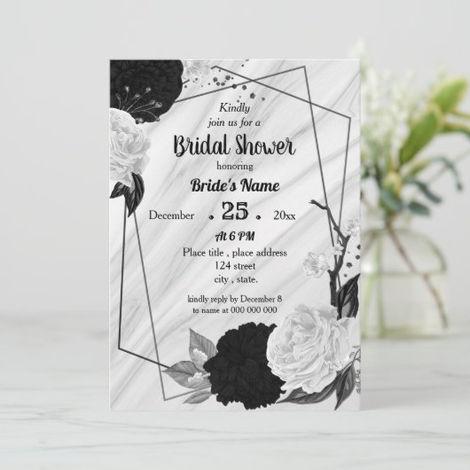 Geometrisch vrijgezellenfeest met zwart/wit floree kaart (Staand voorkant)