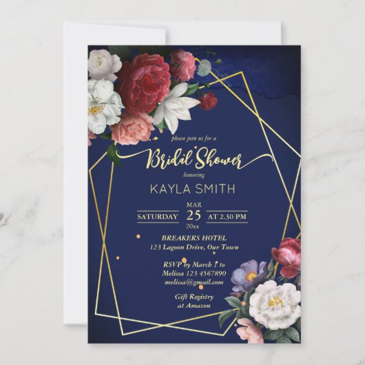 Geometrisch vrijgezellenfeest van marinesolonblauw kaart (Voorkant)