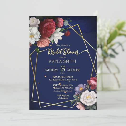 Geometrisch vrijgezellenfeest van marinesolonblauw kaart (Staand voorkant)