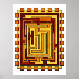 Geometrisch Warme Tone Maze Patroon Ontwerp Poster