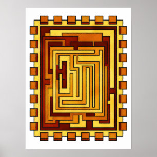Geometrisch Warme Tone Maze Patroon Ontwerp Poster