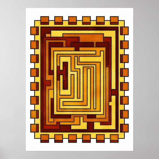 Geometrisch Warme Tone Maze Patroon Ontwerp Poster (Voorkant)