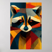 Geometrisch Wasbeer Portret Poster (Voorkant)