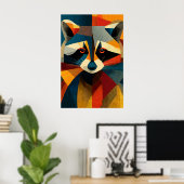 Geometrisch Wasbeer Portret Poster (Thuiskantoor)