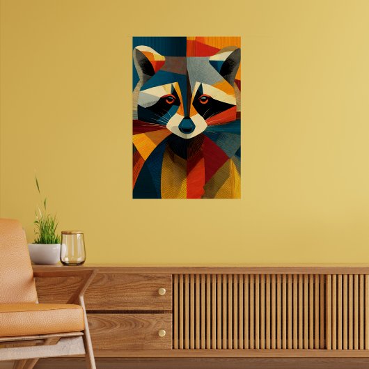 Geometrisch Wasbeer Portret Poster (Woonkamer 2)