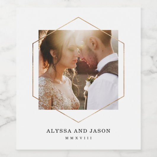 Geometrisch | Weddenfoto en Romeinse cijferdatum Wijn Etiket (Enkel label)