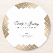 Geometrisch White Gold Gatsby Wedding Table Onderz Ronde Kartonnen Onderzetter (Voorkant)