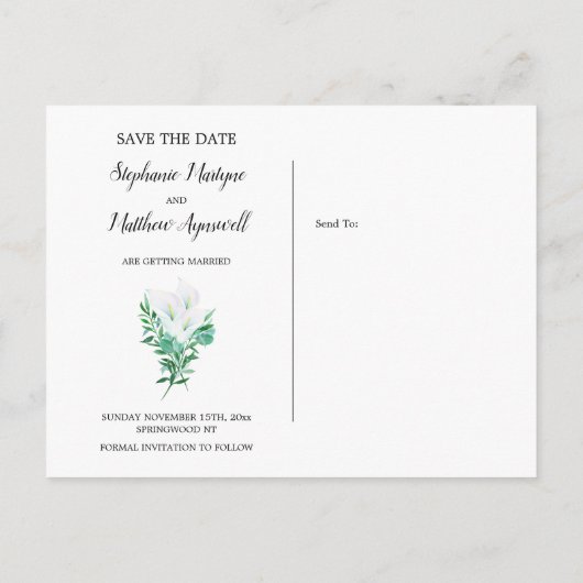 Geometrisch wit Calla Lily bruiloft Bewaar de datu Aankondigingskaart (Achterkant)