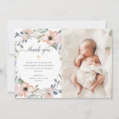 Geometrisch wit en roze Floral | Fotobaptisme Bedankkaart (Voorkant)