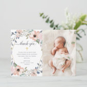 Geometrisch wit en roze Floral | Fotobaptisme Bedankkaart (Staand voorkant)