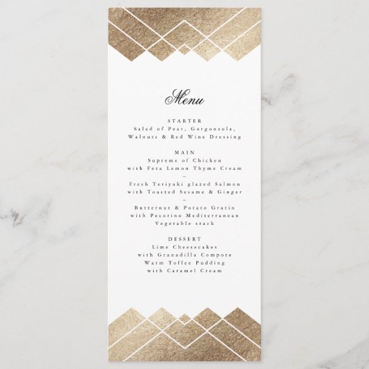 Geometrisch Wit Goud Gatsby Deco Bruiloft Menu (Voorkant)